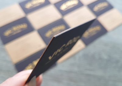 Duplexed, layered business cards using black and kraft card