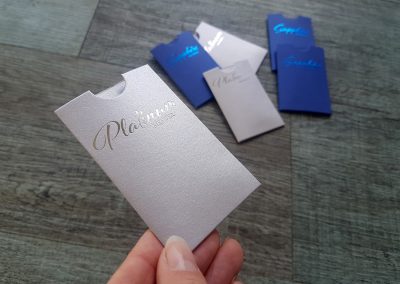Silver foil on silver gift card sleeves