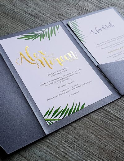 Tropical pocketfold invitation designers, Pinc