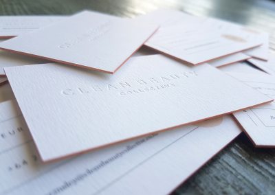 Blush coloured edge painting, foiled edges on NZ cards