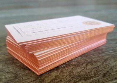 Coloured edges on NZ business cards, rose gold edges