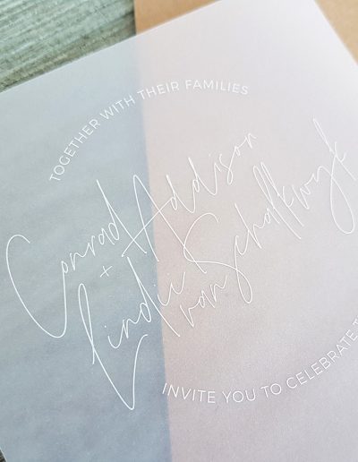 White print on vellum wedding invitations